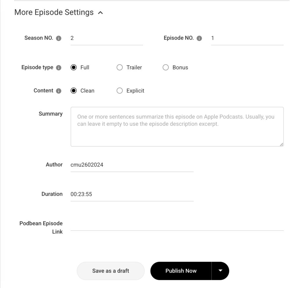 Step 4: Configure episode